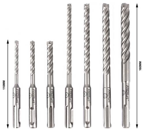 FRITZFURT 3161-2107 Hartmetall Hammerbohrer-Set 7teilig 5 mm, 6 mm, 8 mm, 10 mm, 12 mm SDS-Plus 1 S