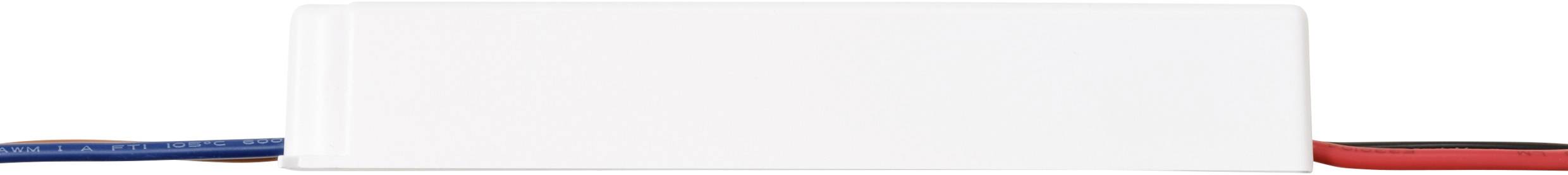 Eine weiße rechteckige elektronische Komponente mit blau und rot gestreiften Kabeln, die von gegenüberliegenden Enden herausragen.