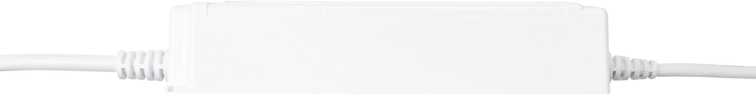 Ein weißes Netzteil mit Kabel an beiden Enden, das zum Anschluss und zur Stromversorgung von Geräten verwendet wird.