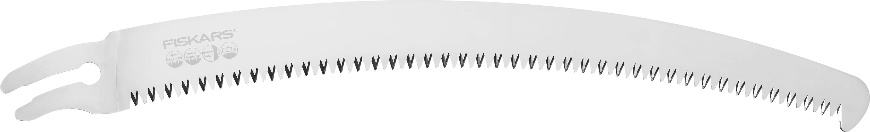 Gebogene Sägeklinge mit scharfen Zähnen.