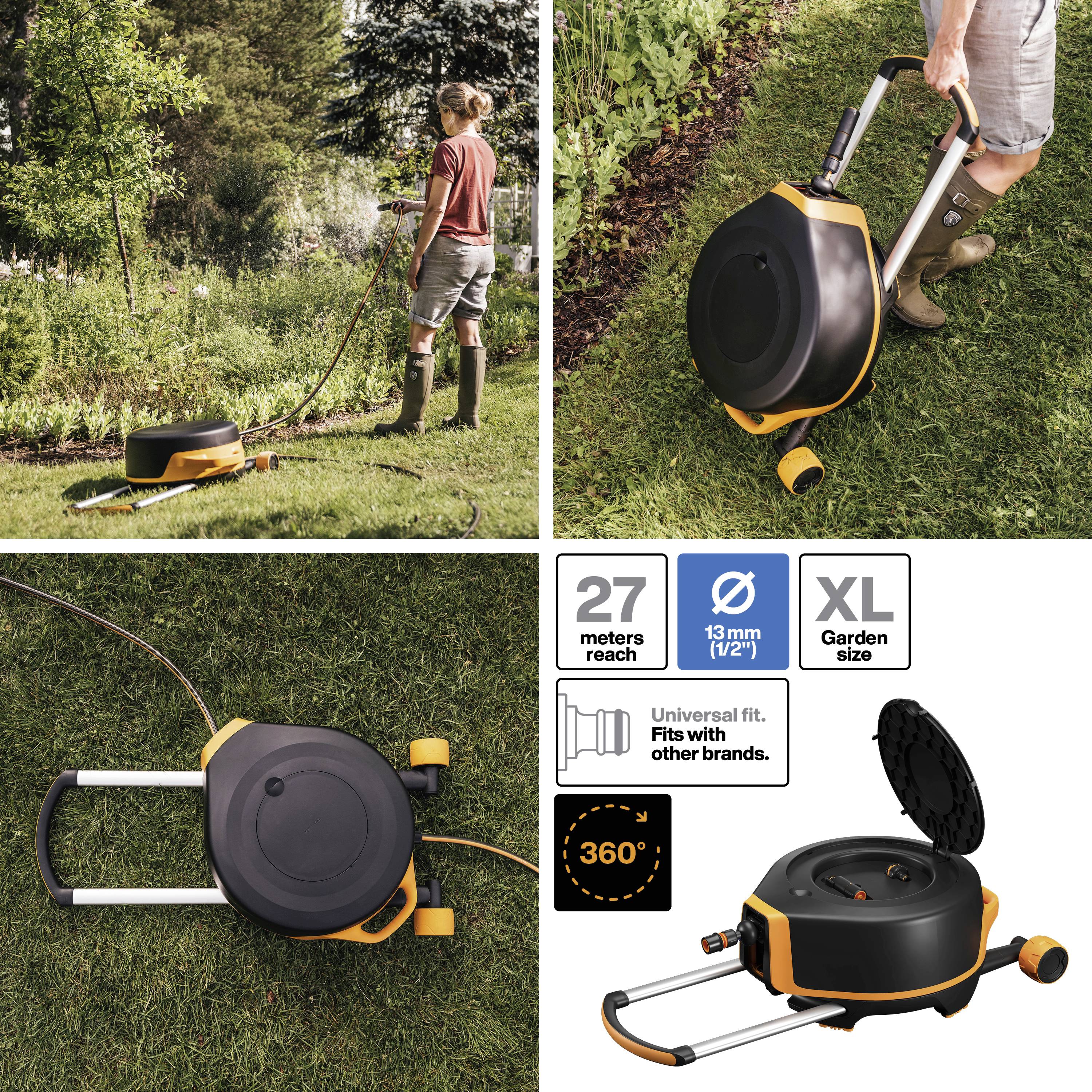 Fiskars 1067548 X-Series™ Waterwheel XL Schlauchwagen 13mm 27m 1/2 Zoll 1 St. Schwarz, Orange