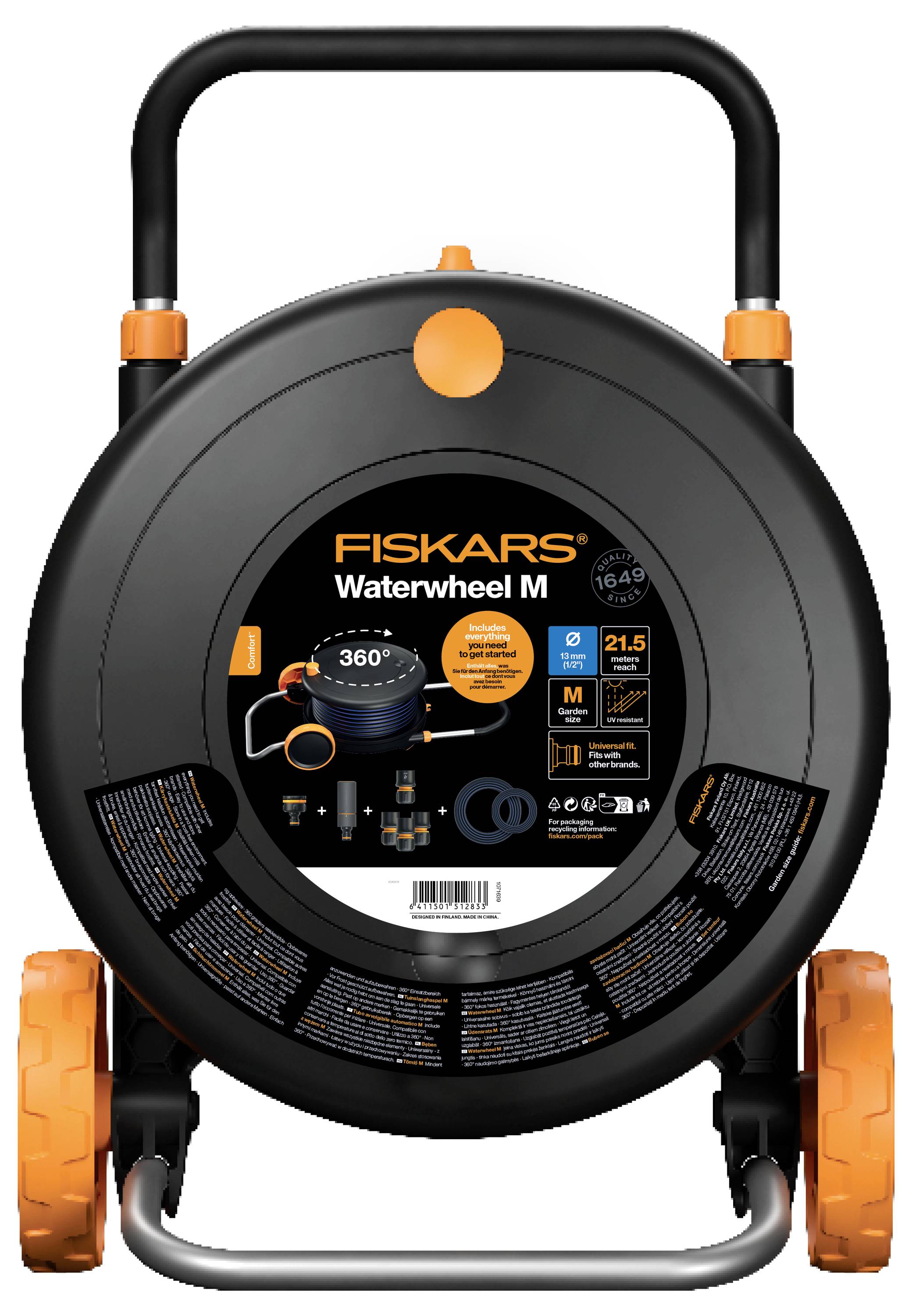 Fiskars 1071639 Comfort Waterwheel Schlauchwagen 13mm 21.5m 1/2 Zoll 1 St. Schwarz, Orange