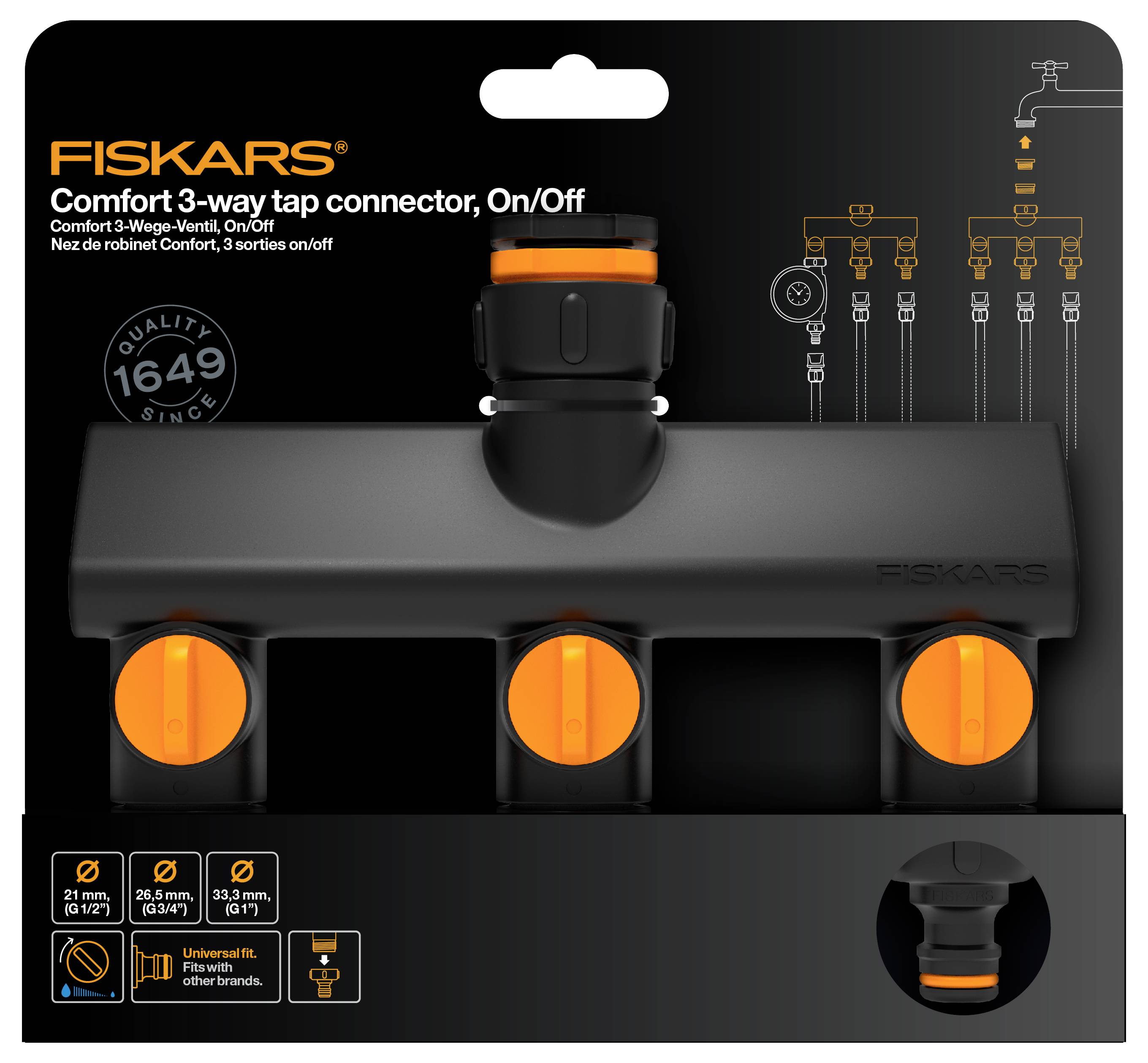 Fiskars 1070578 Comfort 3-Wege-Verteiler mit Regulierventil