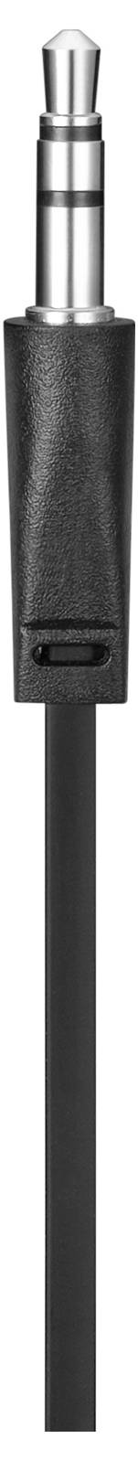 Nahaufnahme eines 3,5-mm-Audiokabel-Steckers mit schwarzem Gummiüberzug. Geeignet für Kopfhörer und Audiogeräte-Verbindungen.