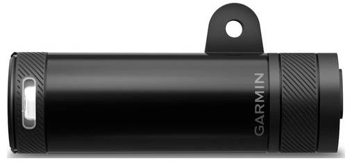 Schwarze Taschenlampe in zylindrischer Form mit seitlichem Schriftzug 'GARMIN'. Oben eine Öse zum Aufhängen oder Befestigen.