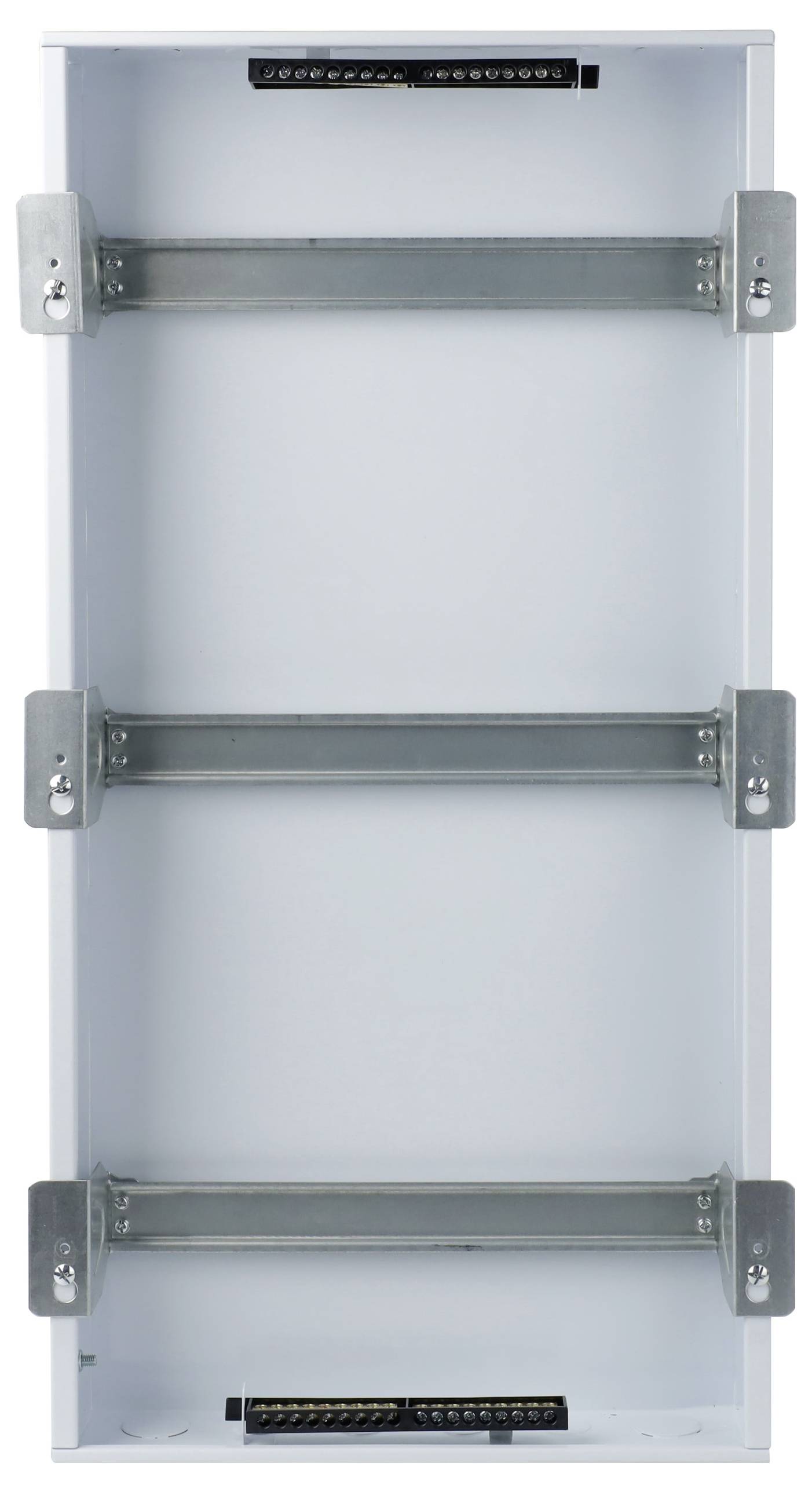Metallische Kastenhalterung mit drei horizontalen Metallstreben, wahrscheinlich zur Installation oder Abstützung in einer größeren Konstruktion.
