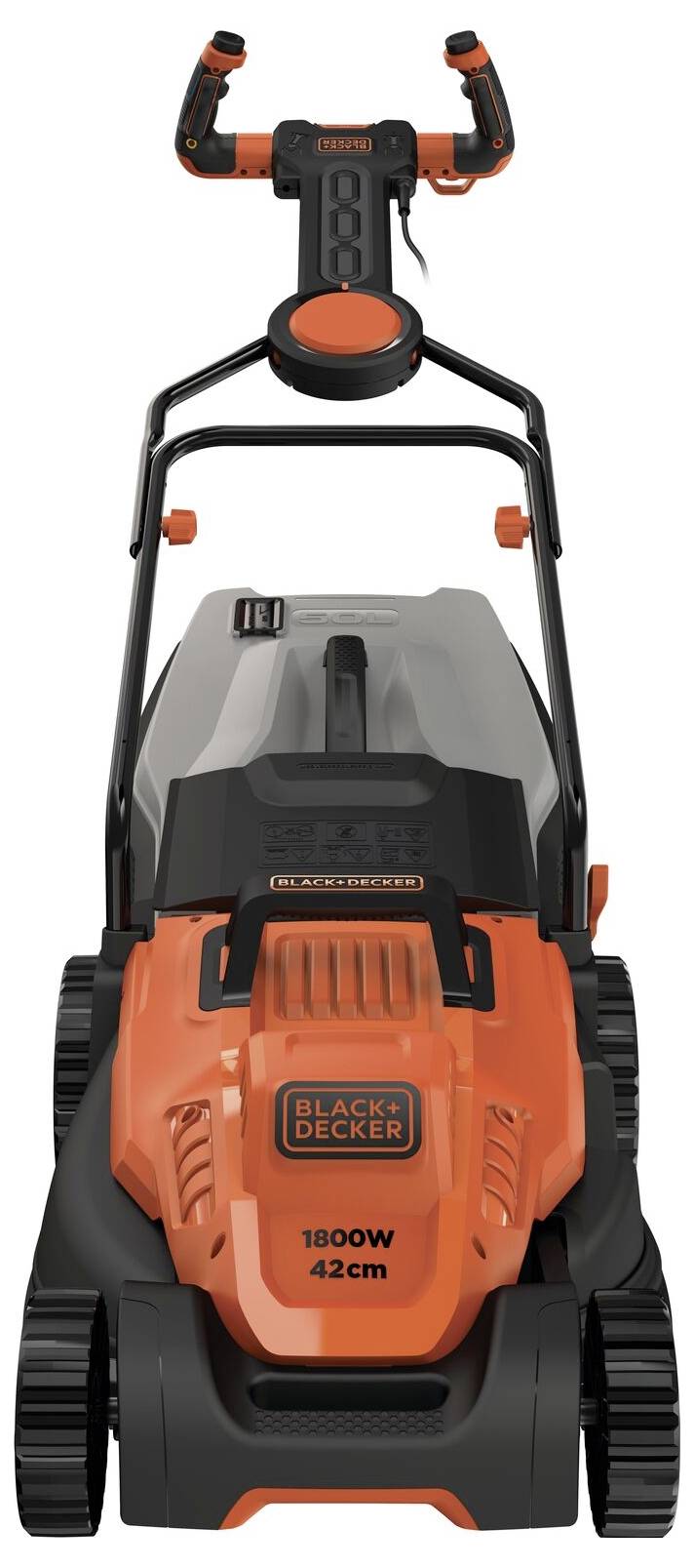 Black & Decker Elektro Rasenmäher mit Schnitthöhenverstellung, Höhenverstellbarer Griff mit Klappfunktion 1800W Schnittbreite