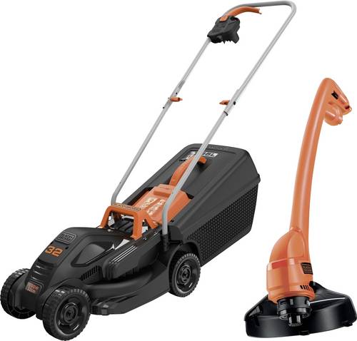 Black & Decker Elektro Rasenmäher, Rasentrimmer Set inkl. Rasentrimmer 1000 W/250W Schnittbreite (m