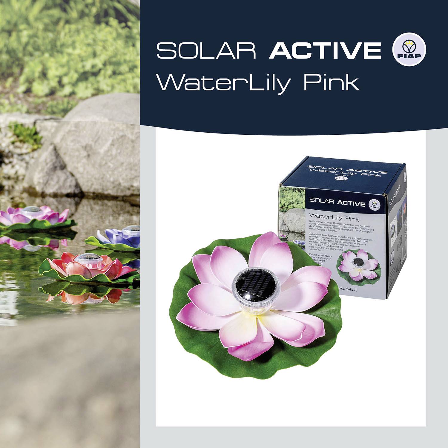 FIAP 3206-1 SOLAR ACTIVE WaterLily Pink Solar-Dekoleuchte LED LED fest eingebaut Pink