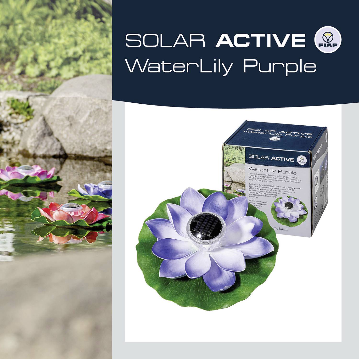 FIAP 3206-2 SOLAR ACTIVE WaterLily Purple Solar-Dekoleuchte LED LED fest eingebaut Purple
