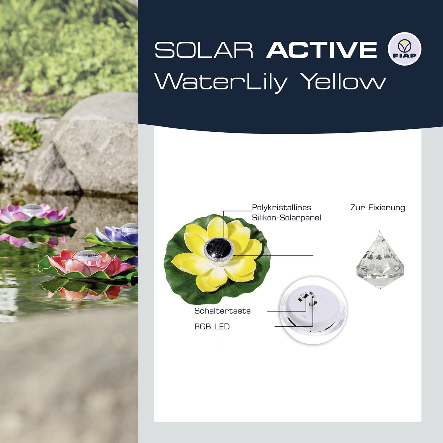 FIAP 3206-3 SOLAR ACTIVE WaterLily Yellow Solar-Dekoleuchte LED LED fest eingebaut Gelb