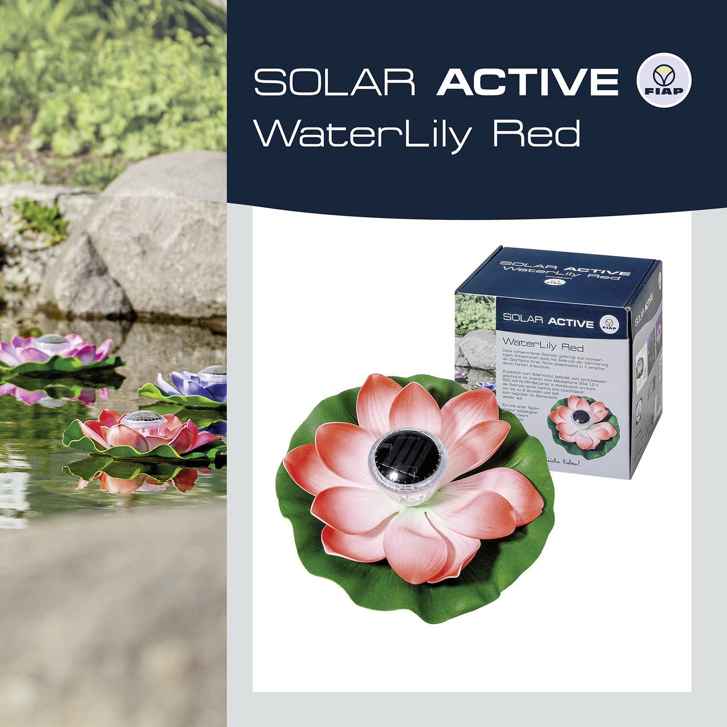 FIAP 3206-4 SOLAR ACTIVE WaterLily Red Solar-Dekoleuchte LED LED fest eingebaut Rot