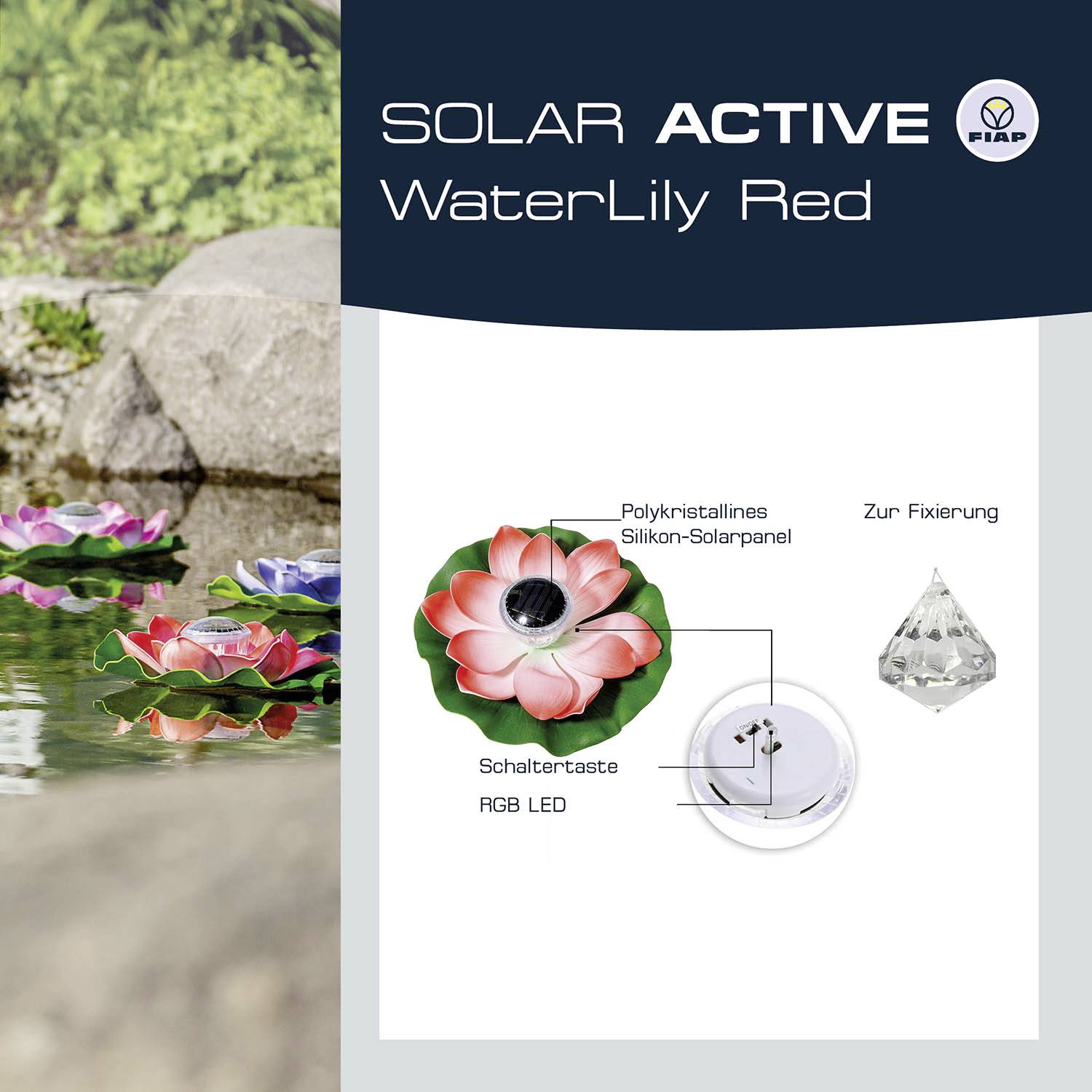 FIAP 3206-4 SOLAR ACTIVE WaterLily Red Solar-Dekoleuchte LED LED fest eingebaut Rot