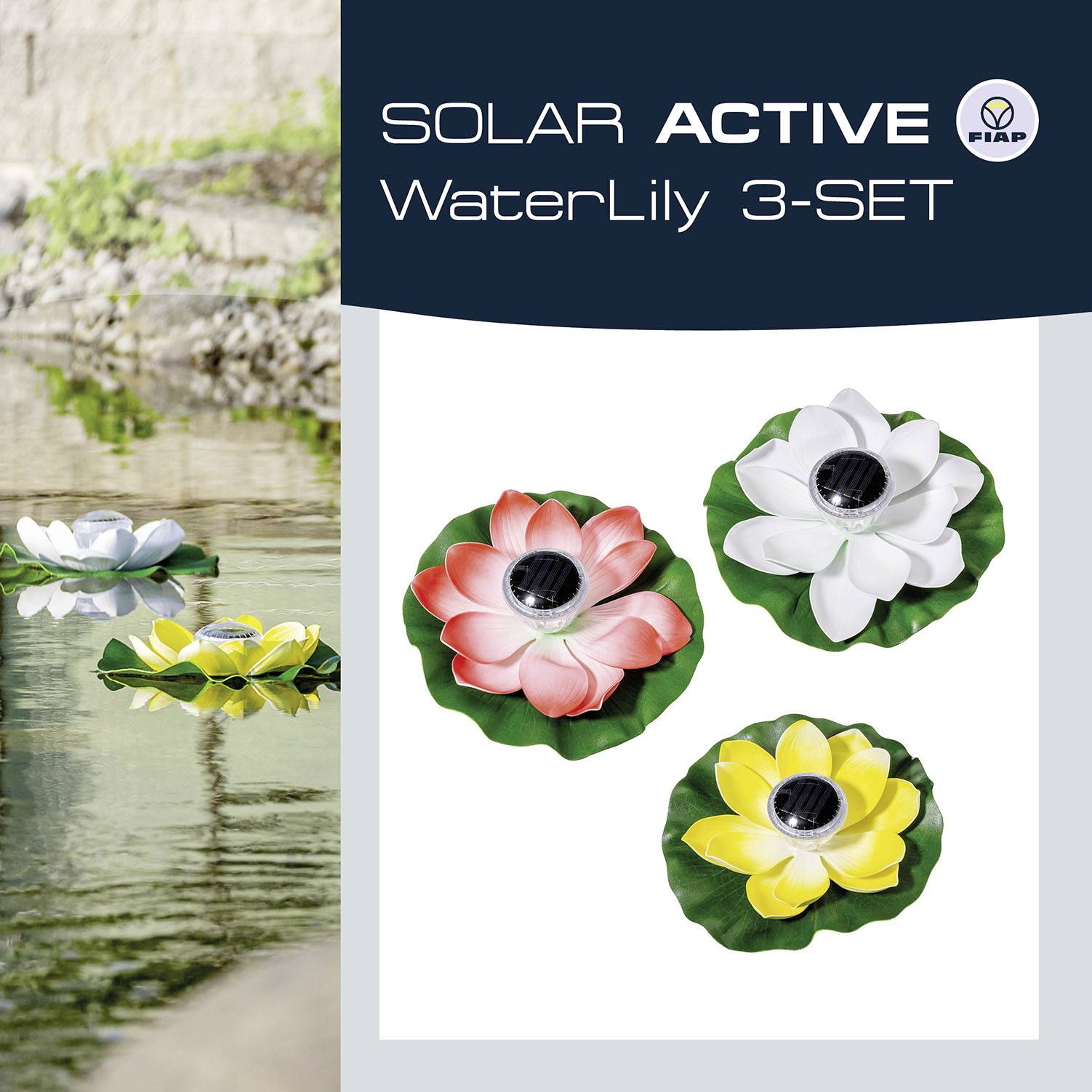 FIAP 3206-5 SOLAR ACTIVE WaterLily 3er SET Solar-Dekoleuchte 3er Set LED LED fest eingebaut Weiß, Gelb, Rot