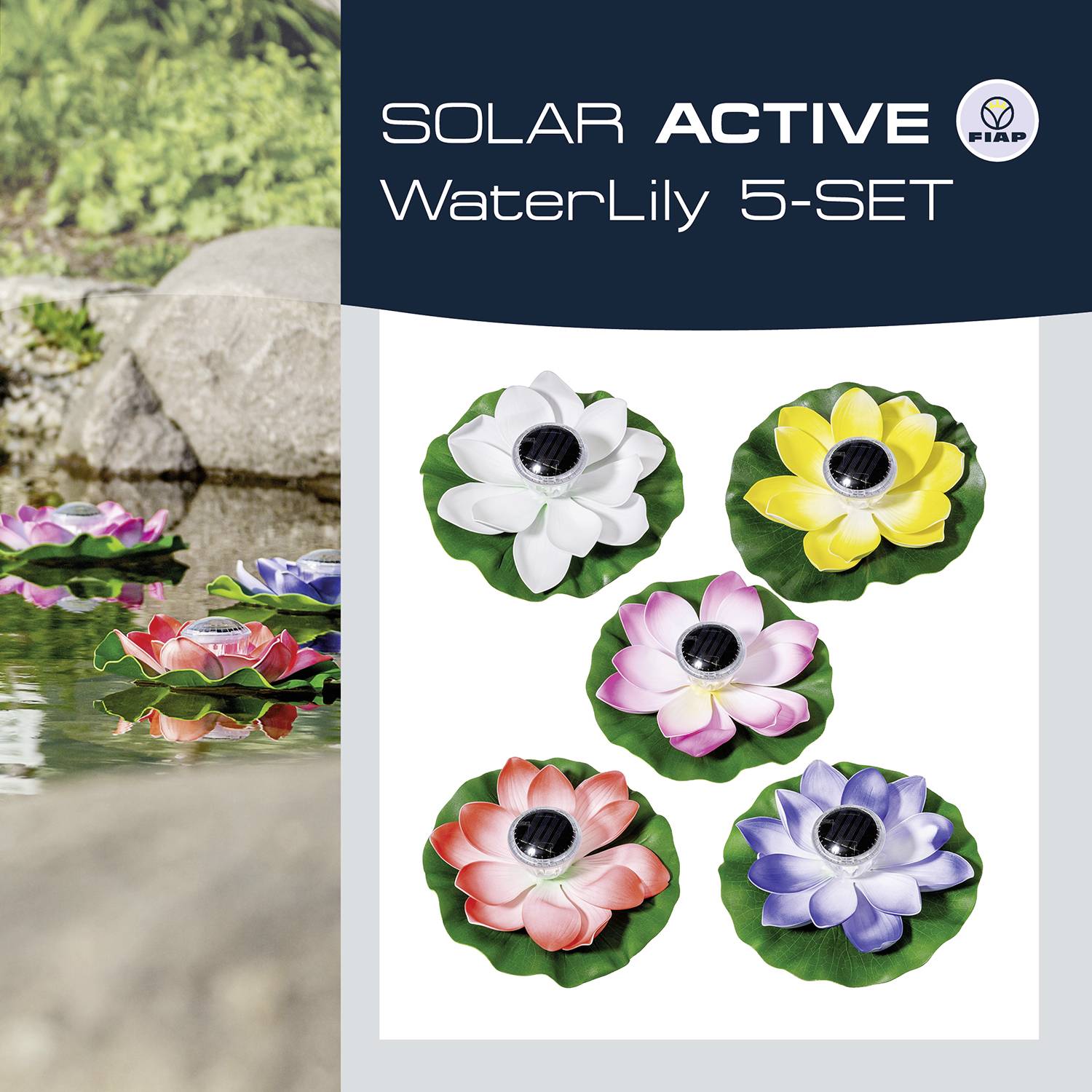 FIAP 3206-6 SOLAR ACTIVE WaterLily 5er SET Solar-Dekoleuchte 5er Set LED LED fest eingebaut Weiß, Gelb, Rot, Pink, Lila