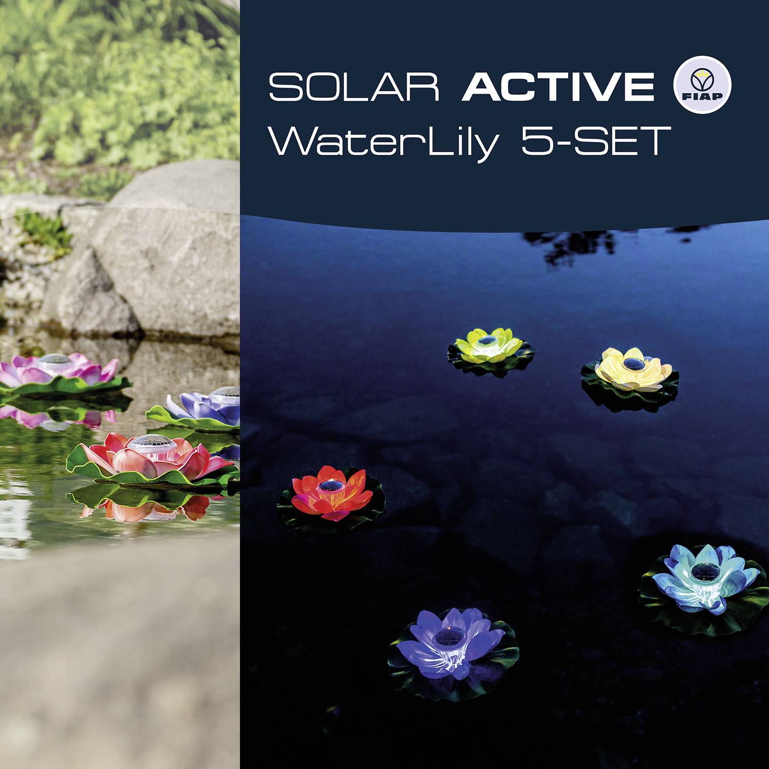 FIAP 3206-6 SOLAR ACTIVE WaterLily 5er SET Solar-Dekoleuchte 5er Set LED LED fest eingebaut Weiß, Gelb, Rot, Pink, Lila