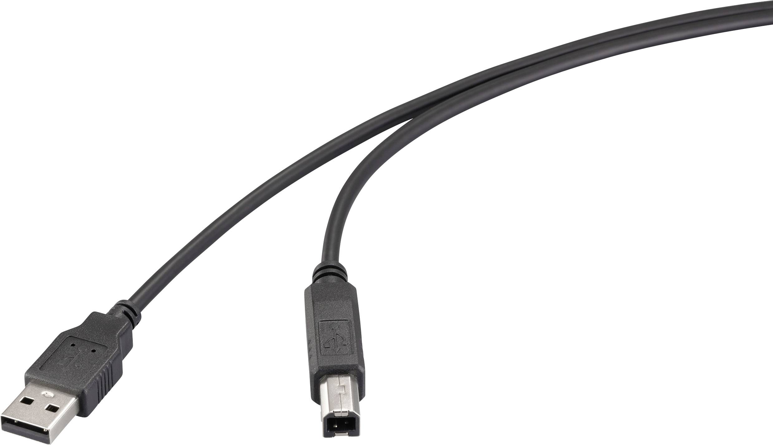 Ein USB zu Mini-USB-Kabel mit schwarzen Anschlüssen, verwendet zum Verbinden von Geräten wie Kameras oder Smartphones mit Computern zum Datentransfer.