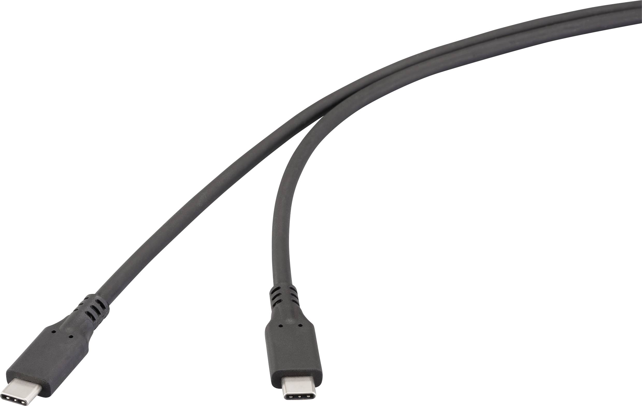 Ein schwarzes USB-C auf USB-C Kabel mit beiden Anschlüssen sichtbar.