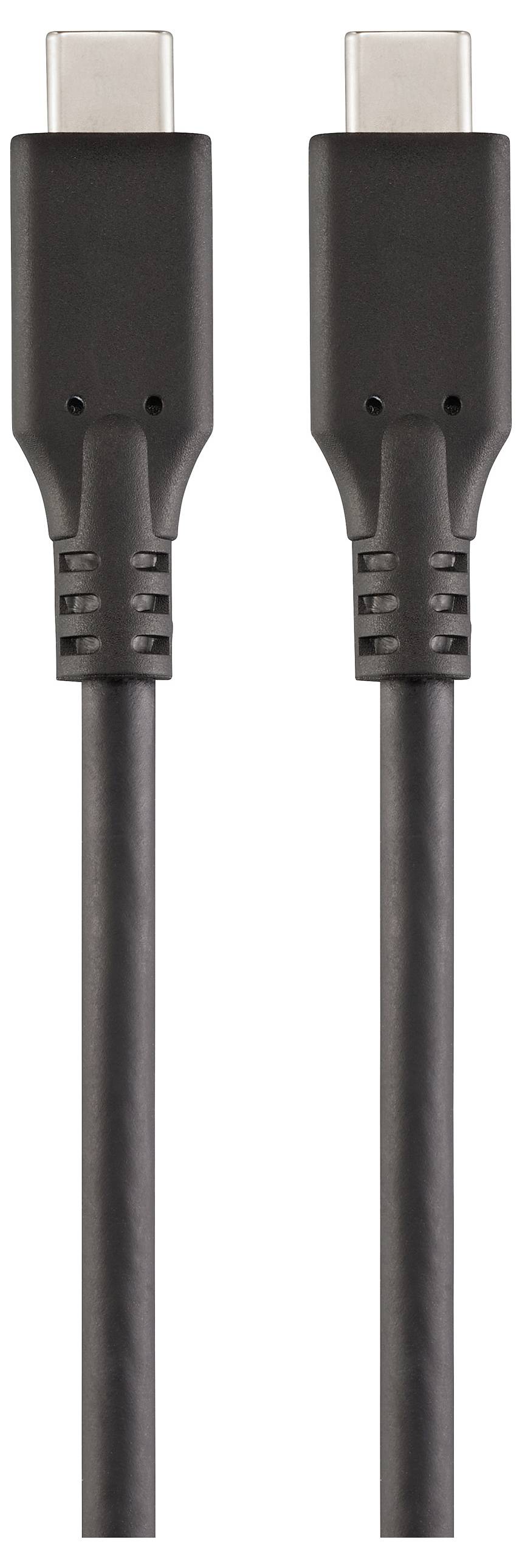 Ein schwarzes USB-C auf USB-C Kabel mit Anschlüssen an beiden Enden.