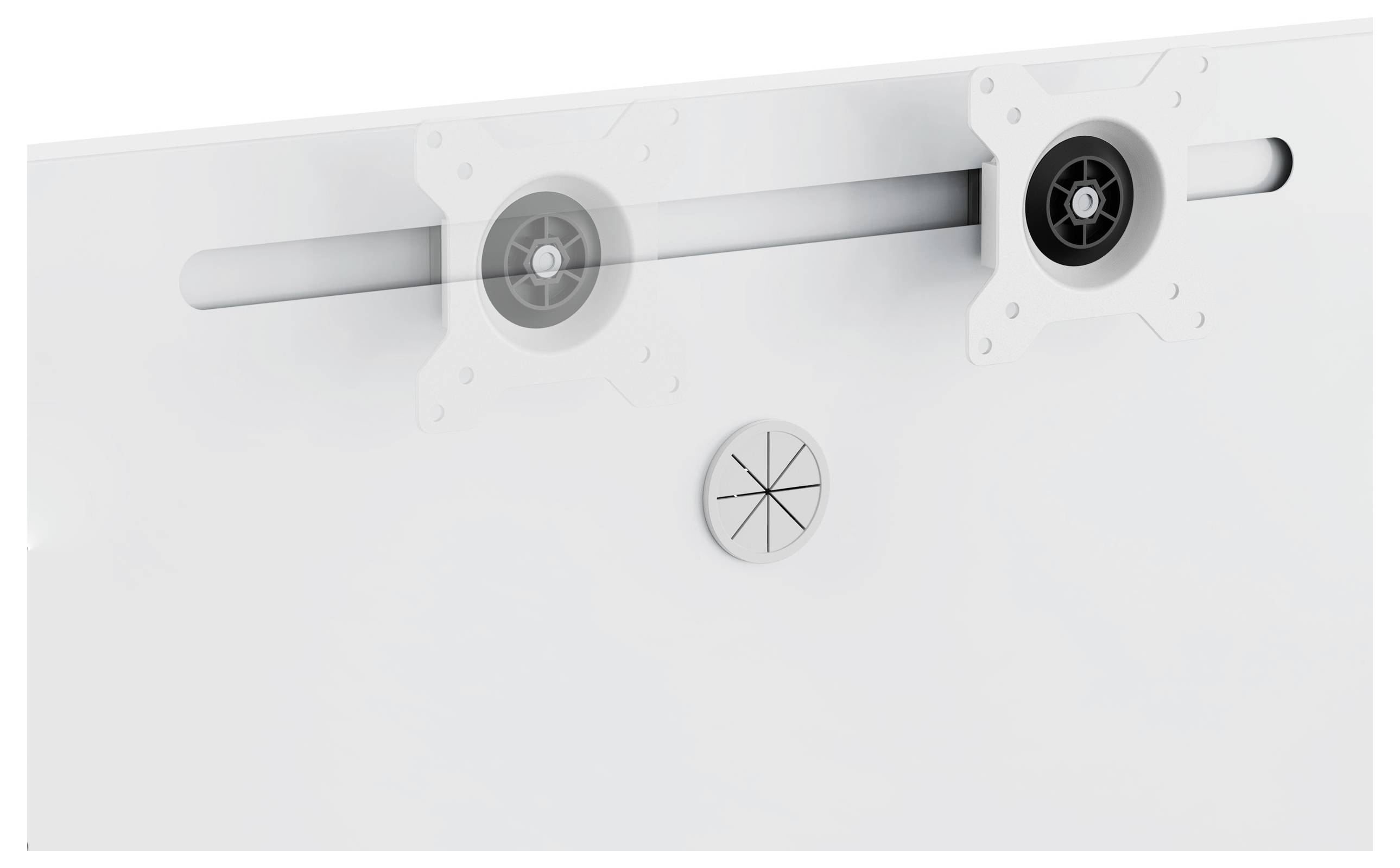 Zwei zahnradähnliche Strukturen auf weißem Hintergrund mit einem kreisförmigen Detail darunter, höchstwahrscheinlich Teil eines mechanischen oder Befestigungssystems.