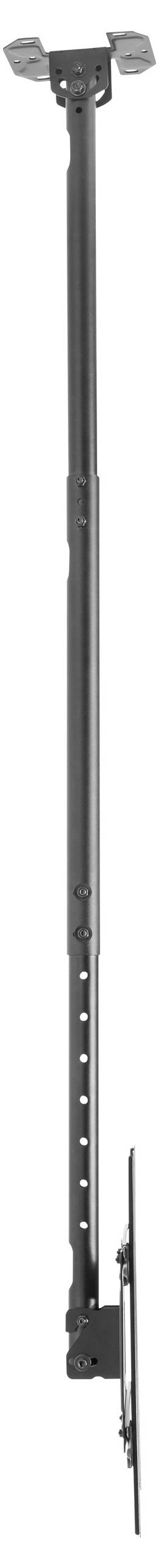 Schwarze, verstellbare Deckenhalterung für Projektoren mit mehreren Neigungswinkeln und Verlängerungsstange.