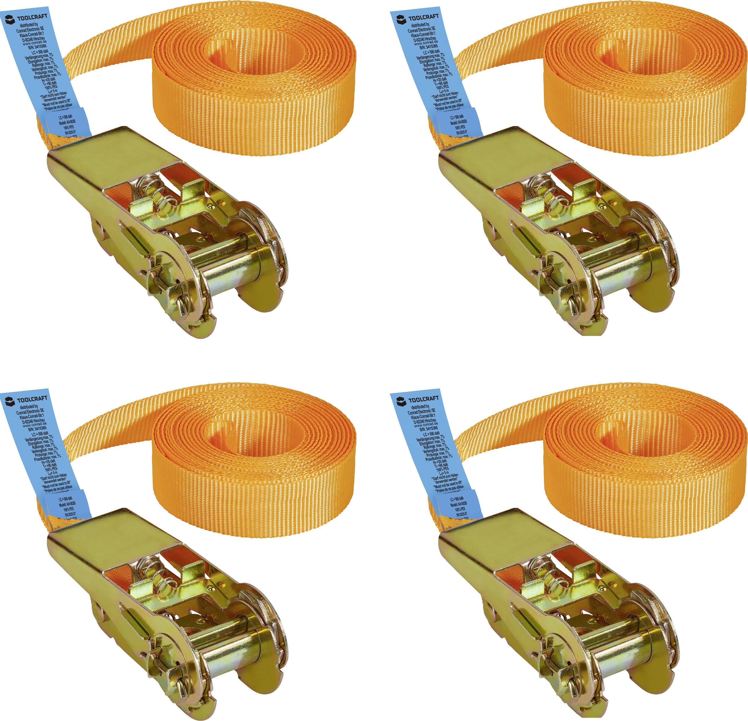 TOOLCRAFT TO-10246095 Zugkraft LC Niederzurren (einzeln/direkt)=250 daN (L x B) 5m x 25mm Ratsche EN 12195-2