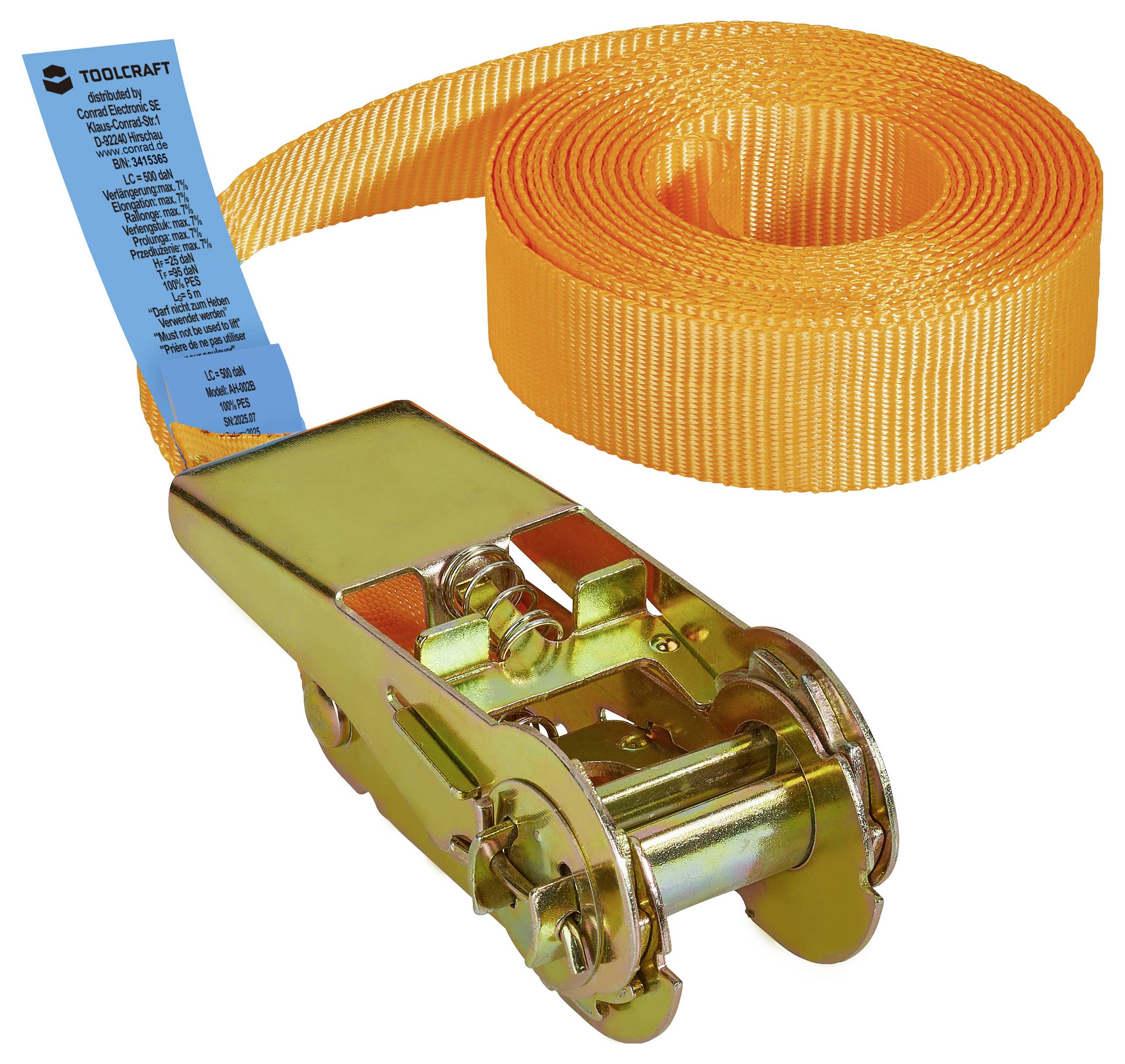 TOOLCRAFT TO-10246095 Zugkraft LC Niederzurren (einzeln/direkt)=250 daN (L x B) 5m x 25mm Ratsche EN 12195-2