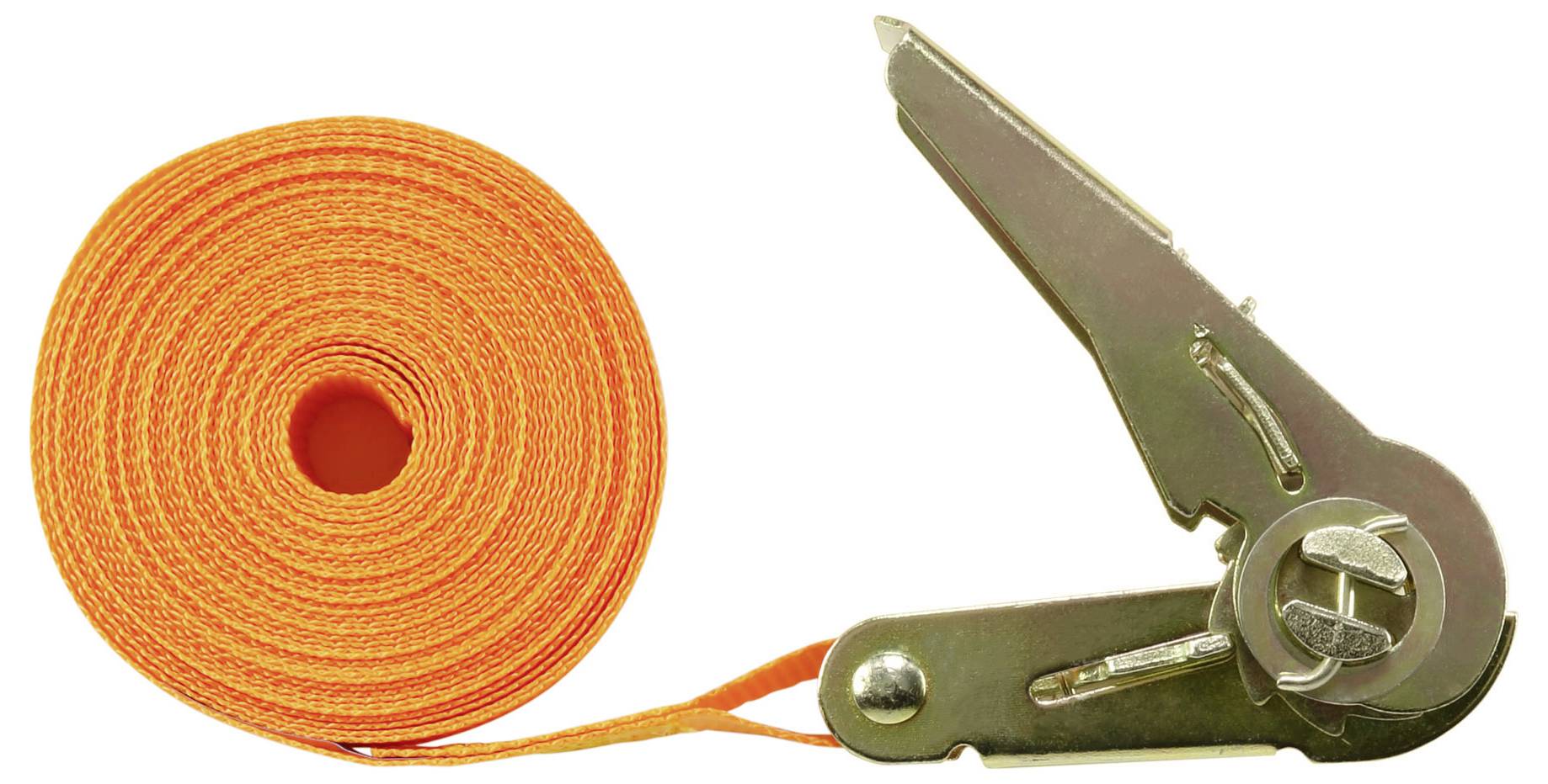 Ein orangefarbenes Maßband mit einem Metallaufwickelmechanismus, das zur Messung langer Distanzen verwendet wird.