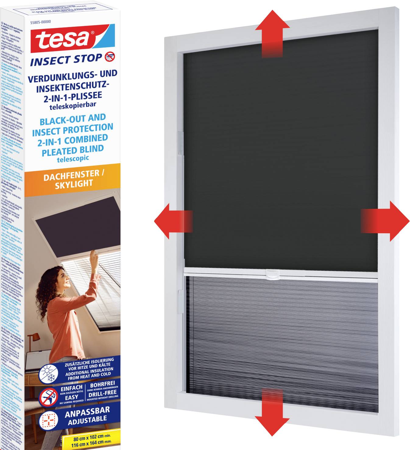 Tesa Insect Stop 55805-00000-00 Dachfenster-Fliegengitter (B x H) 1.16m x 1.64m Anthrazit 1St.