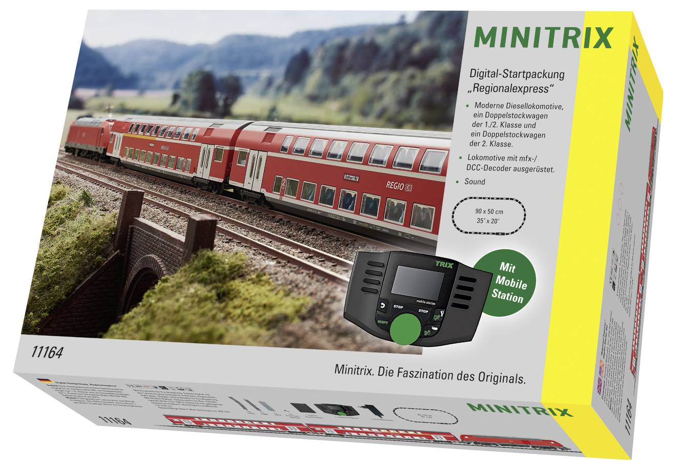 Digitale Startpackung Regionalexpress von Minitrix: Modellzug mit Doppelstockwagen, enthält moderne Decoder, Steuerung inklusive.