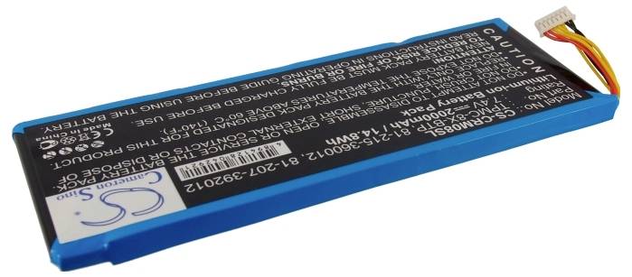 Ein rechteckiger, blauer Lithium-Polymer-Akku mit einem weißen Etikett und Sicherheitswarnungen. Oben rechts ragt ein Kabel heraus.