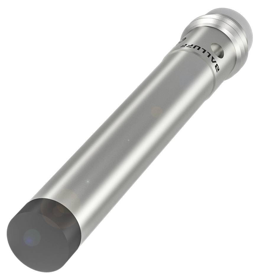 Metallischer, zylindrischer Gegenstand mit schwarzer Spitze und gekennzeichnet mit 'BALLUFF'.