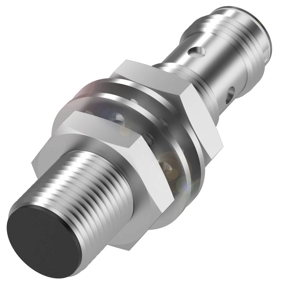 Ein silbernes, zylindrisches Metallventil mit Gewinde und mehreren Öffnungen, oft genutzt in hydraulischen Systemen.