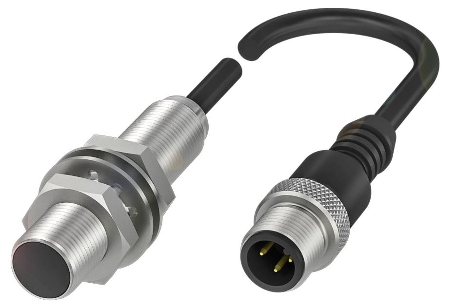 Zwei Metallstecker, einer mit Gewinde und Kabel, der andere mit Steckverbindung, zur elektrischen Verbindung.