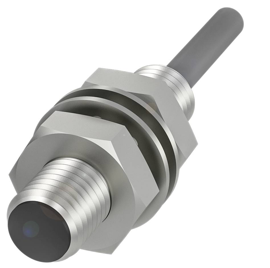 Ein zylindrischer, metallischer Sensor mit Gewinde und Stab, verwendet in industriellen Anwendungen zur Messung.