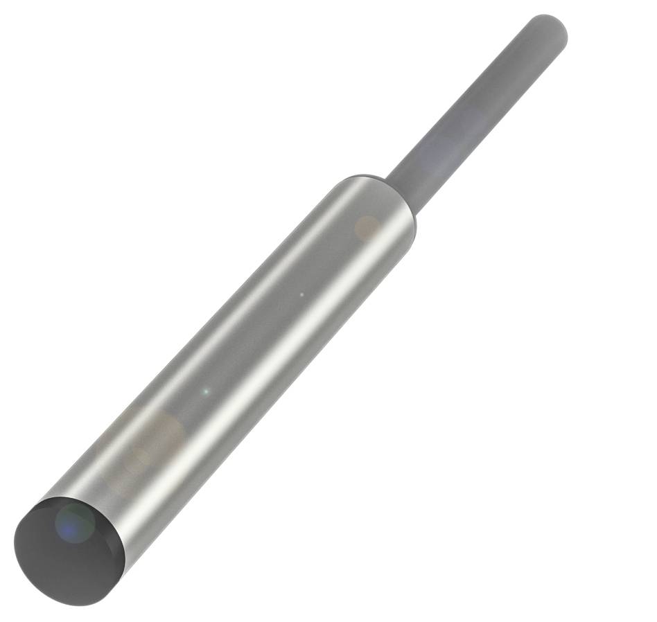 Metallischer zylinderförmiger Gegenstand mit einer verlängerten Stange, ähnlich einem Griff, vor einem neutralen Hintergrund.