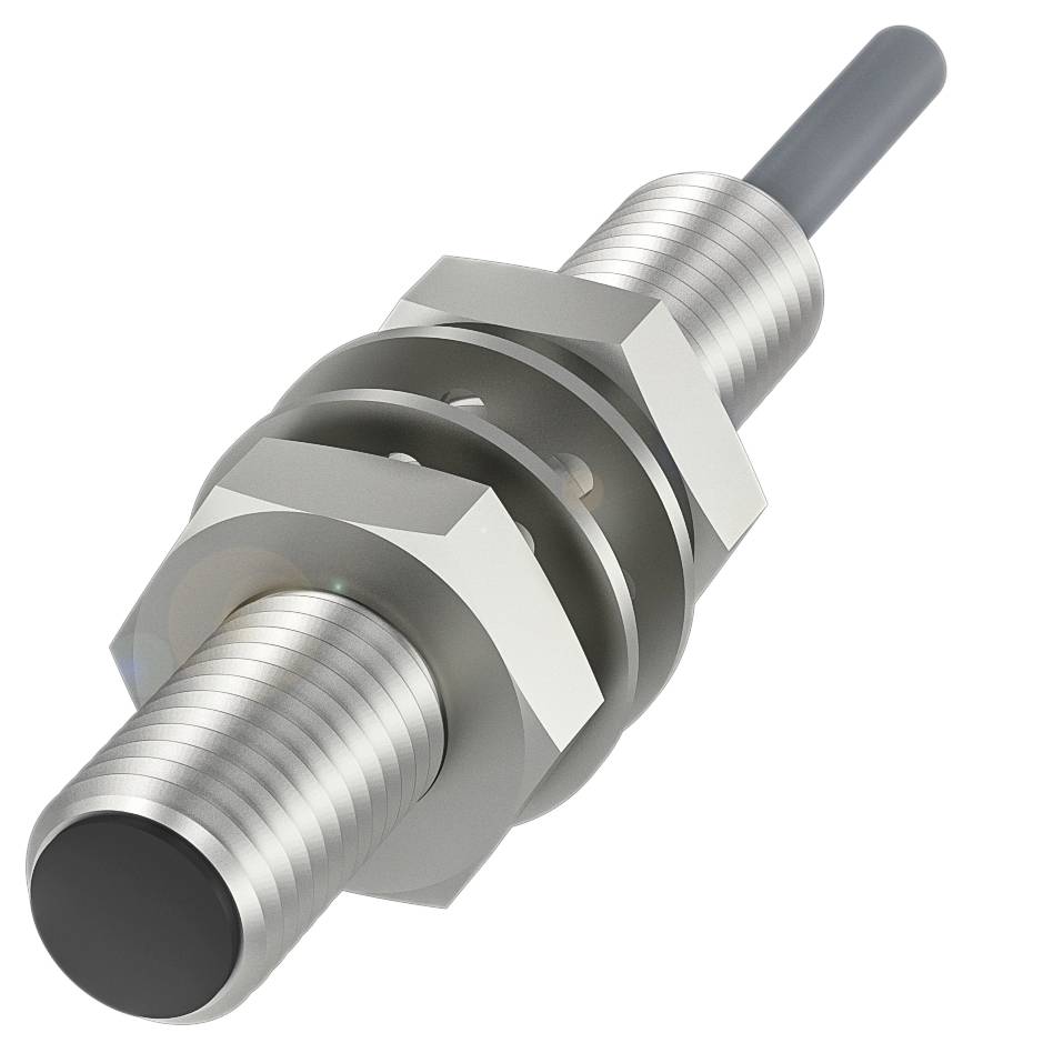 Zylindrischer Näherungssensor aus Metall mit Kabel, verwendet zur Erkennung von Objekten ohne physischen Kontakt.