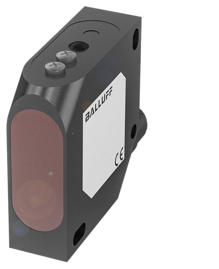 Ein rechteckiger optoelektronischer Sensor mit dem Schriftzug 'Balluff' und CE-Kennzeichnung.