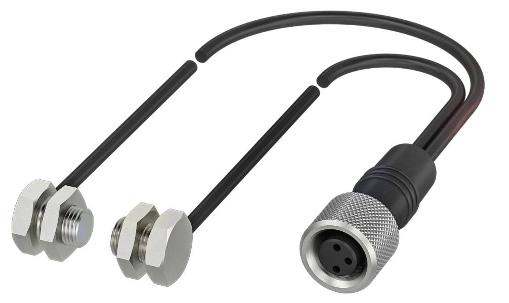 Abgebildet ist ein dreipoliger Rundstecker mit zwei Metallmuttern und einem kurzen Kabel.