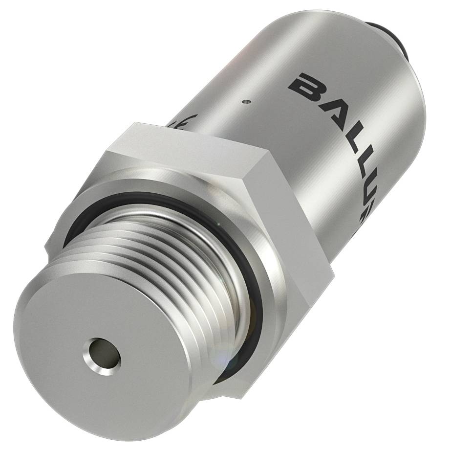 Zylindrischer Metall-Industriesensor mit Gewindeanschluss und glatter Oberfläche; geeignet für Präzisionsmessungen.
