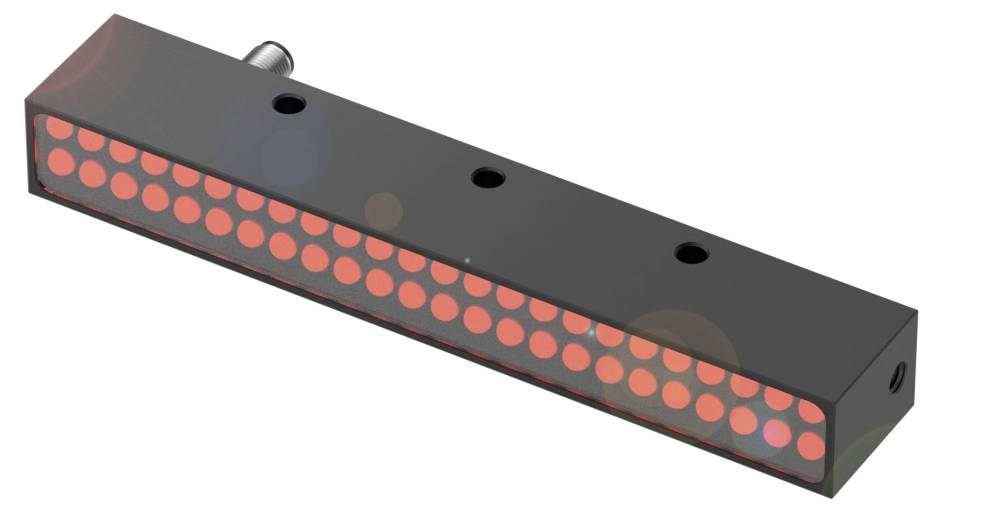 Ein rechteckiges Gerät mit mehreren roten Lichtern, das möglicherweise für industrielle oder technische Anwendungen verwendet wird.