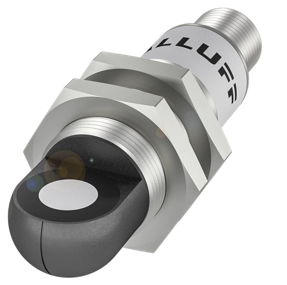 Zylindrischer Sensor mit schwarzer, abgerundeter Spitze und Metallgehäuse, geeignet für industrielle Anwendungen.
