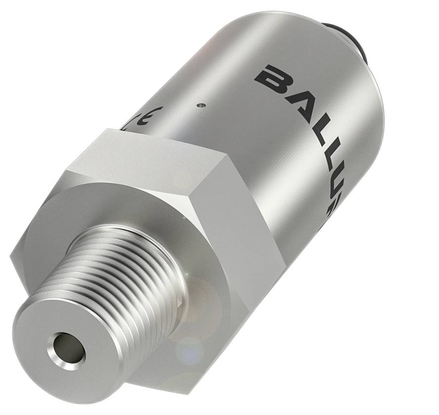 Metallsensorzylinder mit Gewindeanschluss, markiert mit 'BALLUFF'. Eignet sich zur Erfassung physikalischer Größen.