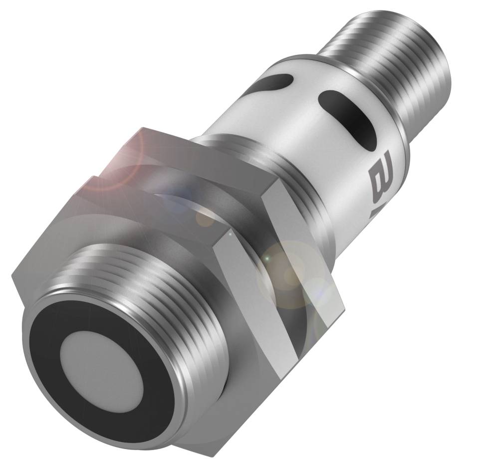Industrieller Sensor in zylindrischer Form mit Schraubgewinde, geeignet zur Erkennung oder Vermessung in automatisierten Systemen.