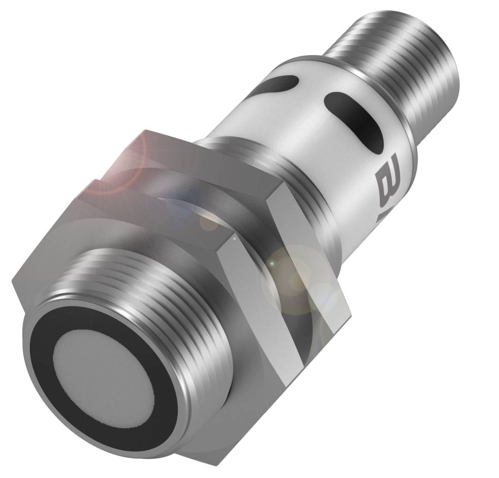 Metallsensor mit zylindrischem Gewinde und runden Enden, typisch für industrielle Anwendungen und Maschinenüberwachung.