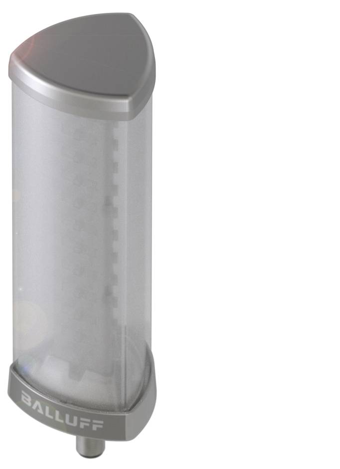 Ein zylindrischer Sensor mit einem durchsichtigen Gehäuse und metallischen Enden. Die Marke 'Balluff' ist auf dem unteren Ende sichtbar.