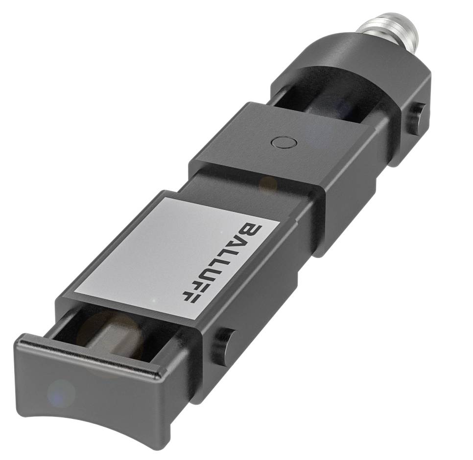 Ein rechteckiger Sensor von Balluff mit einem Metallgehäuse und einer Anschlussbuchse an einem Ende.