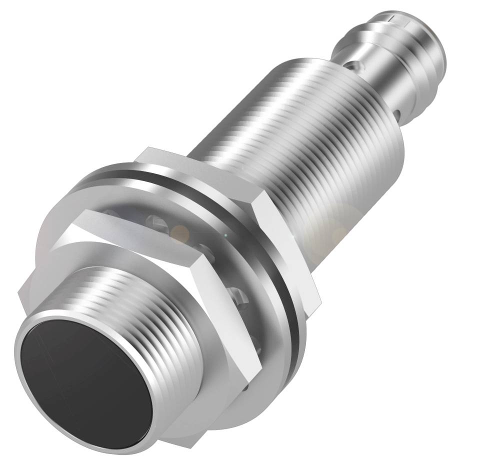 Eine silberne, zylindrische Metallkomponente mit Schraubgewinde und sechseckigem Ansatz, möglicherweise ein Maschinenteil oder eine Verbindungseinheit.