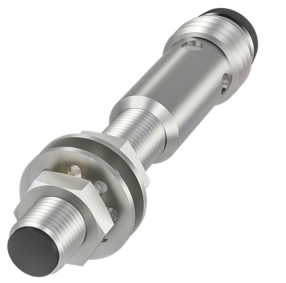 Ein Metallzylinder mit Gewinde und Schraubenkopf, möglicherweise ein Industrieteil oder eine Komponente für Maschinenbauanwendungen.