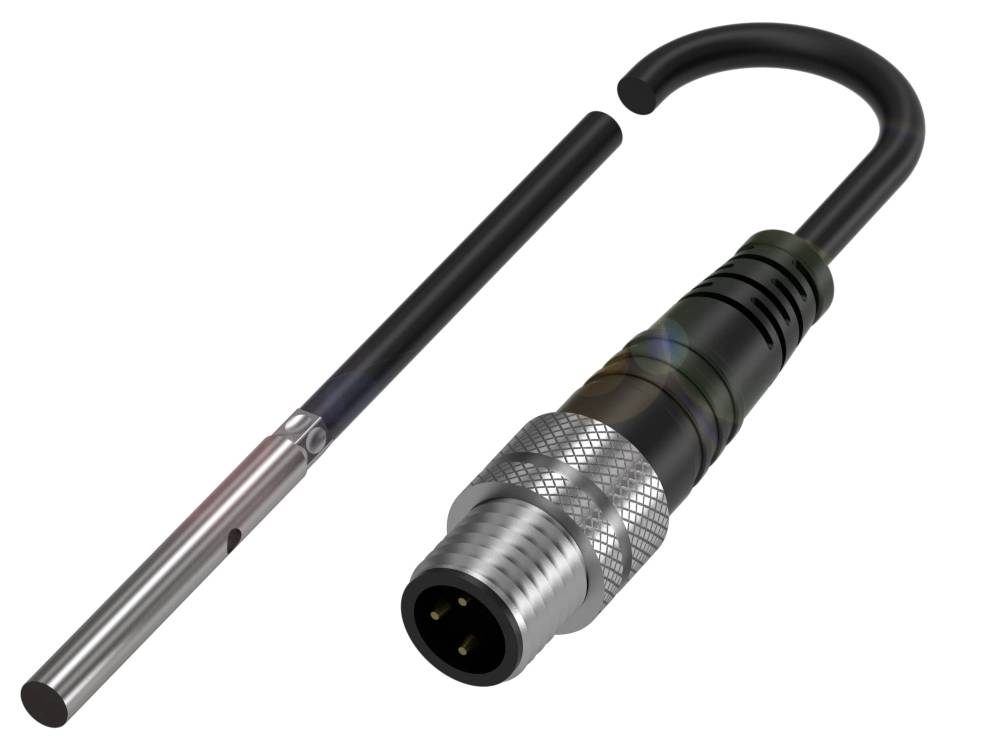 Eine Nahaufnahme eines elektrischen Steckverbinders mit einem Metallstift zeigt ein Kabel und eine Steckverbindung.